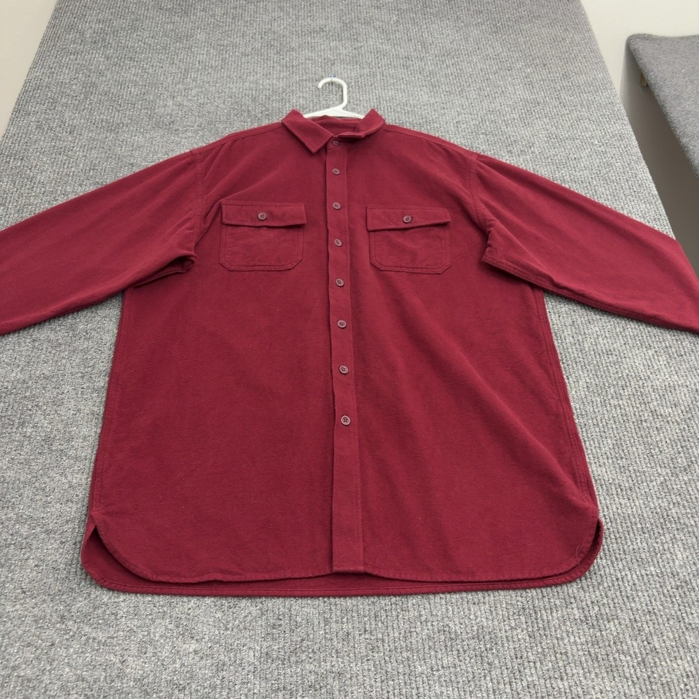 LL Bean Shirt Mens XL Red Cotton Chamois Heavyweight Flannel Outdoor Classic